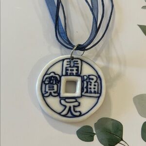 Blue and White Ceramic Pendant Necklace